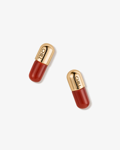 Chill Pill Stud Earrings in Red Agate